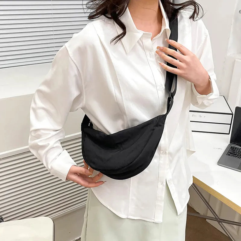 Bolso de hombro Hobos de nailon para mujer, bandolera de viaje de gran capacidad, cinturón de media luna, bandolera