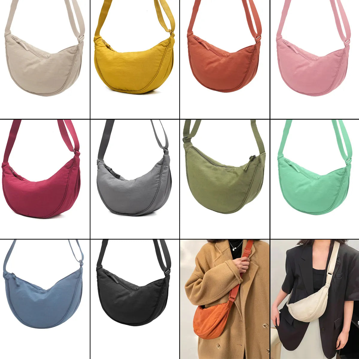 Bolso de hombro Hobos de nailon para mujer, bandolera de viaje de gran capacidad, cinturón de media luna, bandolera