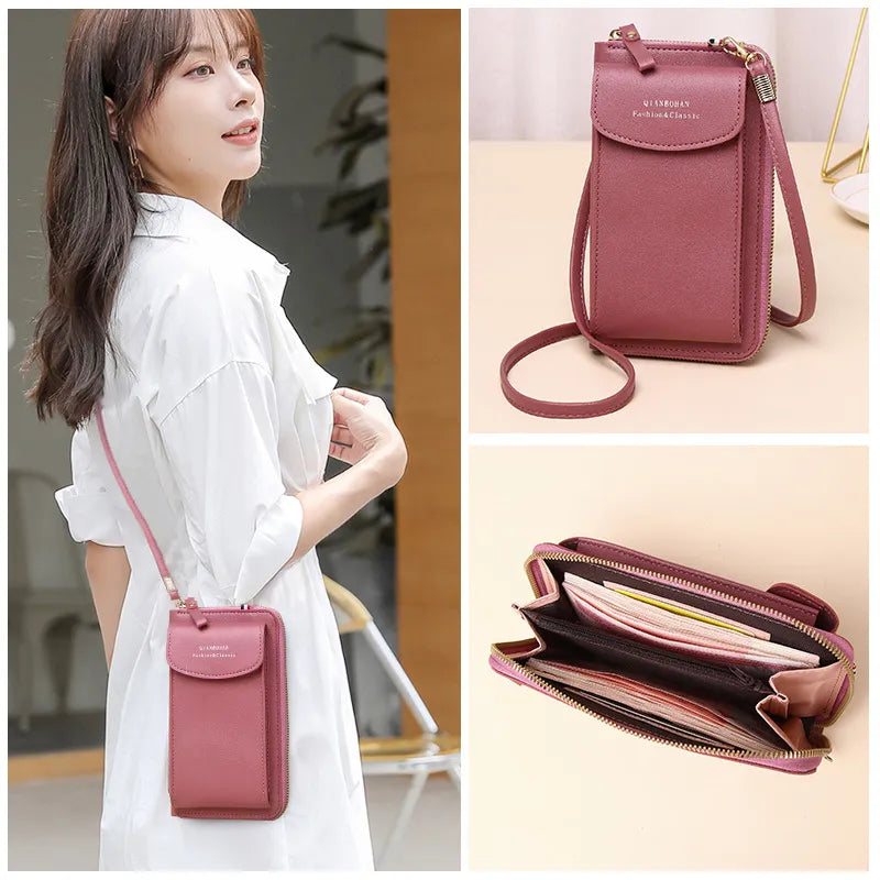 Portefeuille en cuir pour femmes, Mini sacs à bandoulière, sangles pour téléphone portable, grands porte-cartes, sac à main, poches d'argent, petits sacs pour filles