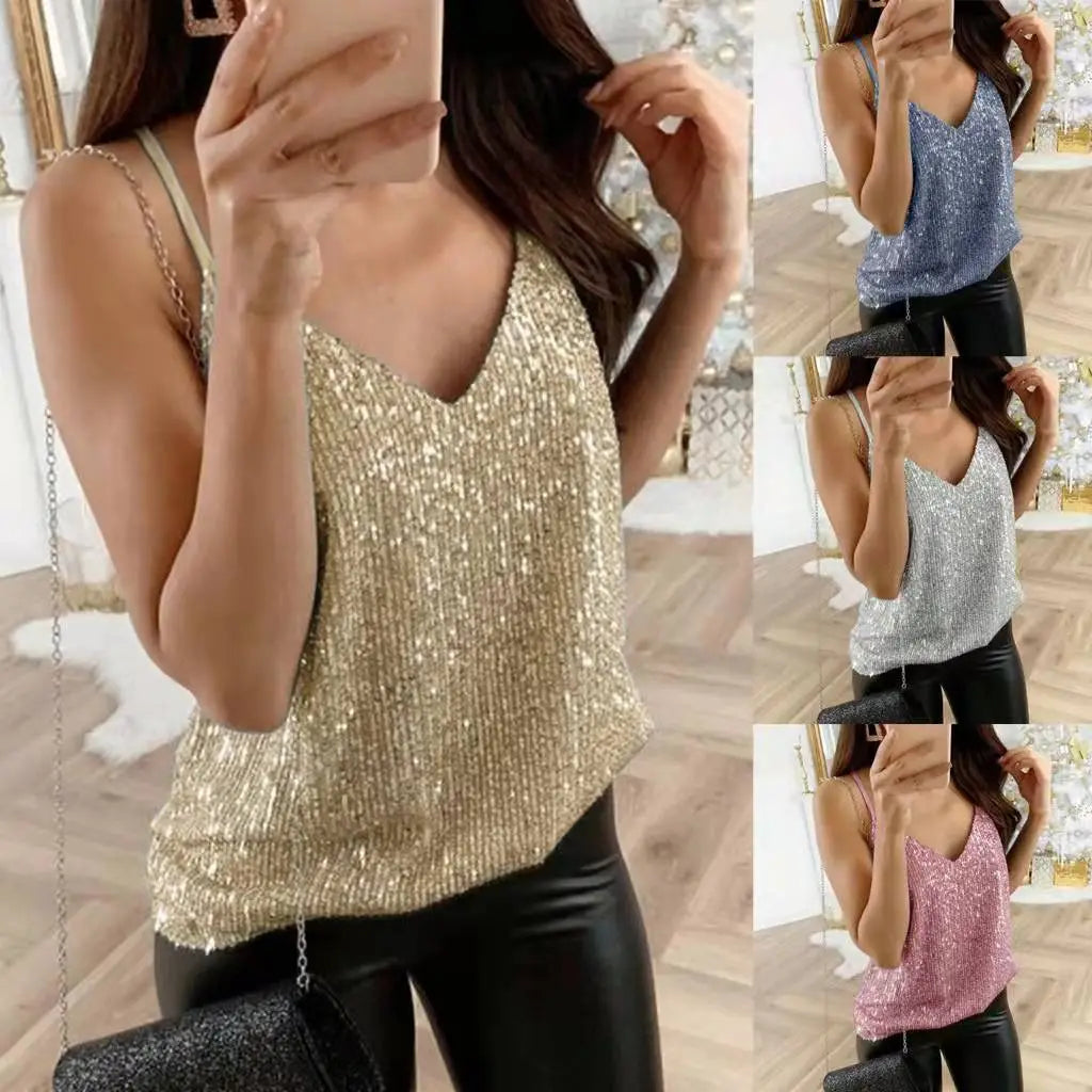 Sexy Wrap Deep V Neck Cut Out Loose Shiny Halter Crop Tops mujeres camiseta sin mangas camisola femenina chaleco recortado sin mangas