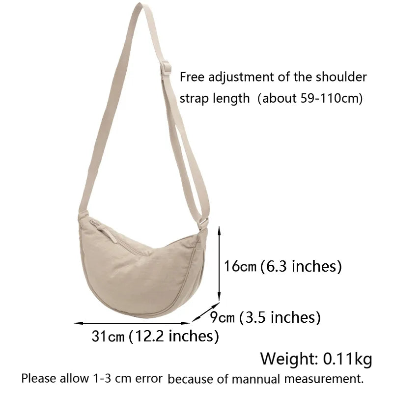 Bolso de hombro Hobos de nailon para mujer, bandolera de viaje de gran capacidad, cinturón de media luna, bandolera
