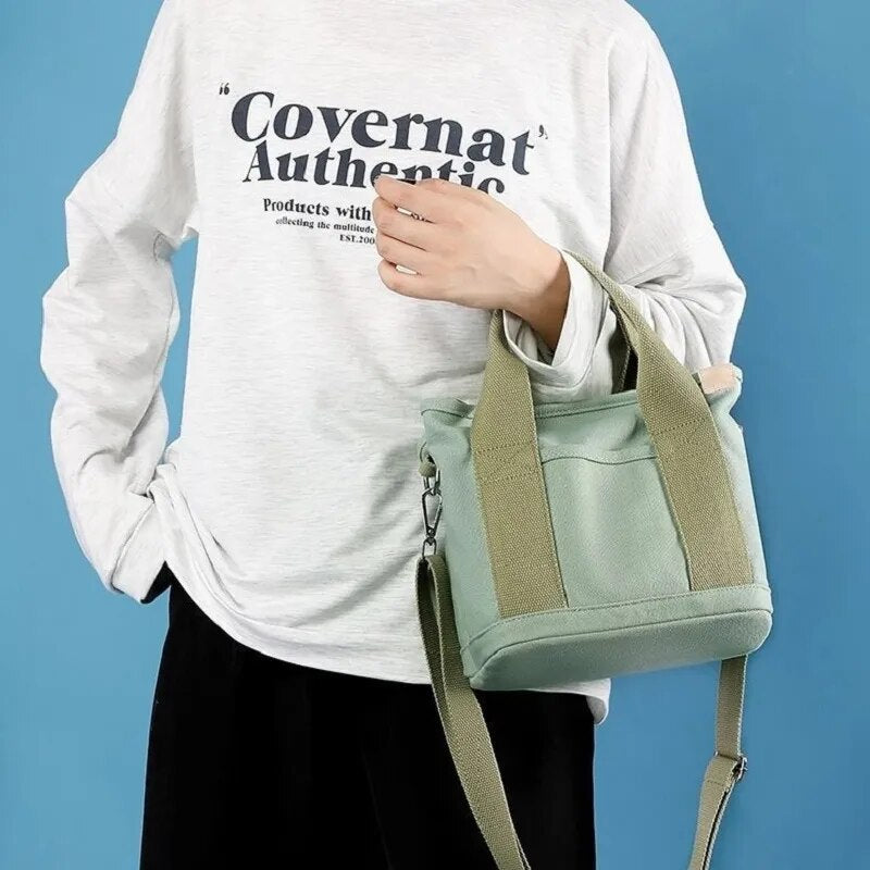 Xierya Femmes Petit Sac avec Fermeture à Glissière Mode Dame Simple Épaule Portable Toile Épaissie Téléphone Portable Seau Sac Fourre-Tout Grande Capacité Multi-Poches