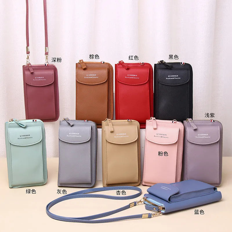 Portefeuille en cuir pour femmes, Mini sacs à bandoulière, sangles pour téléphone portable, grands porte-cartes, sac à main, poches d'argent, petits sacs pour filles