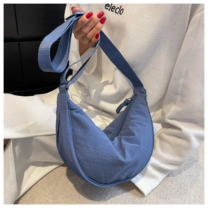 Bolso de hombro Hobos de nailon para mujer, bandolera de viaje de gran capacidad, cinturón de media luna, bandolera