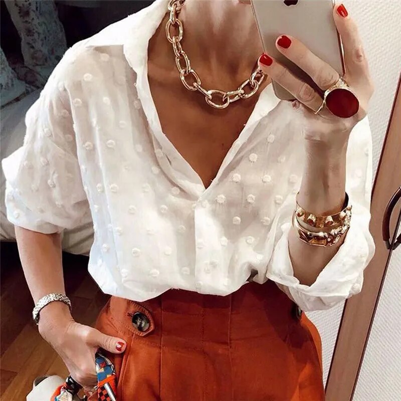 Polka Dot Blouses Elegant White OL Shirt