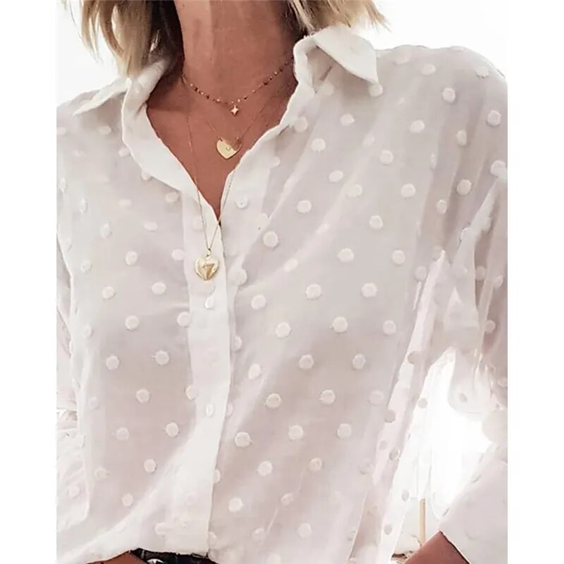 Polka Dot Blouses Elegant White OL Shirt