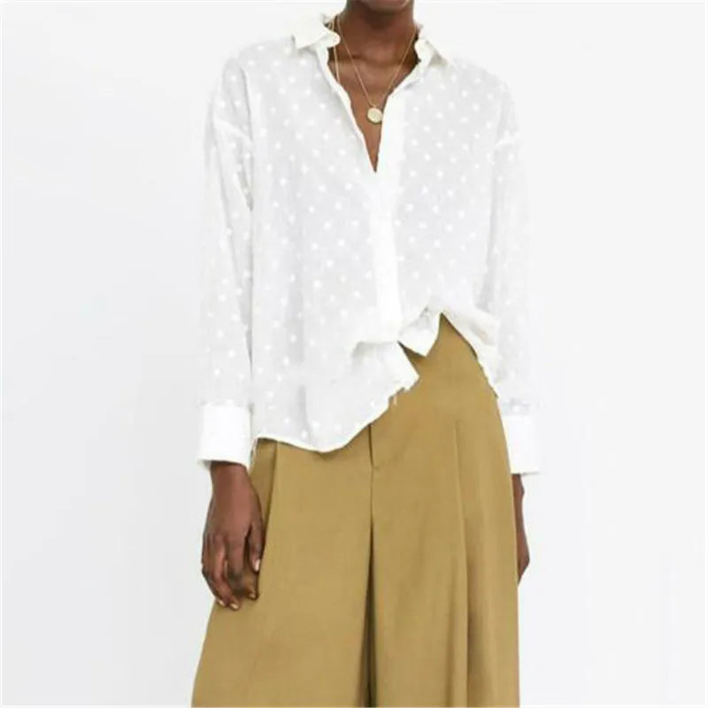 Polka Dot Blouses Elegant White OL Shirt