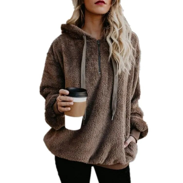 Fleece Hooded Pullover Loose Fluffy Coat Warm Streetwear Hoodies