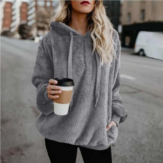 Fleece Hooded Pullover Loose Fluffy Coat Warm Streetwear Hoodies