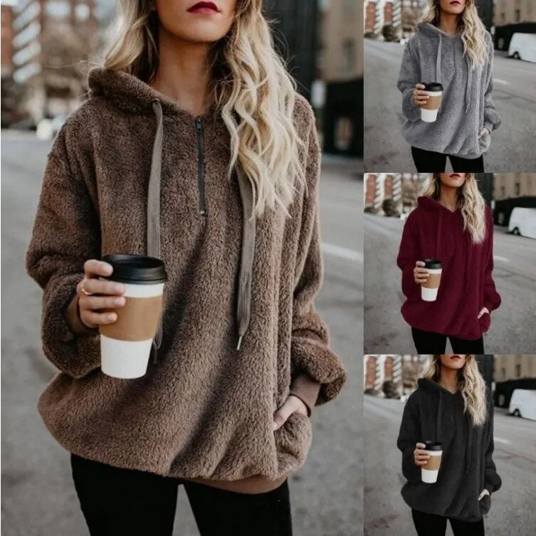 Fleece Hooded Pullover Loose Fluffy Coat Warm Streetwear Hoodies