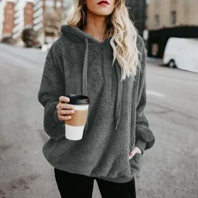 Fleece Hooded Pullover Loose Fluffy Coat Warm Streetwear Hoodies