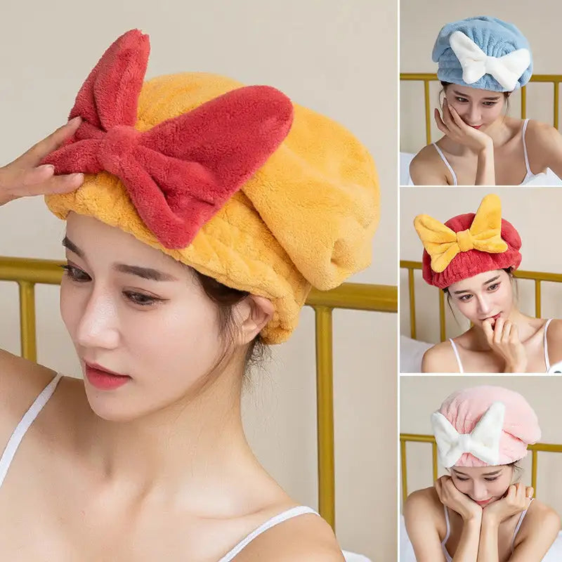 Cute Bowknot Quick  Women Super Absorbent Hair Towel Wrap