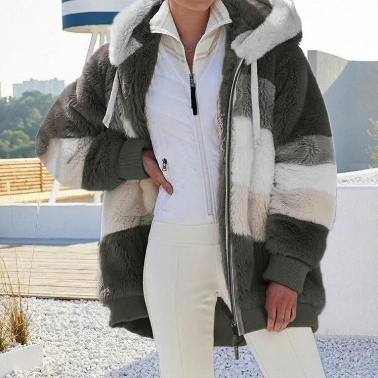 Warm Plush Jackets Faux Fur Patchwork