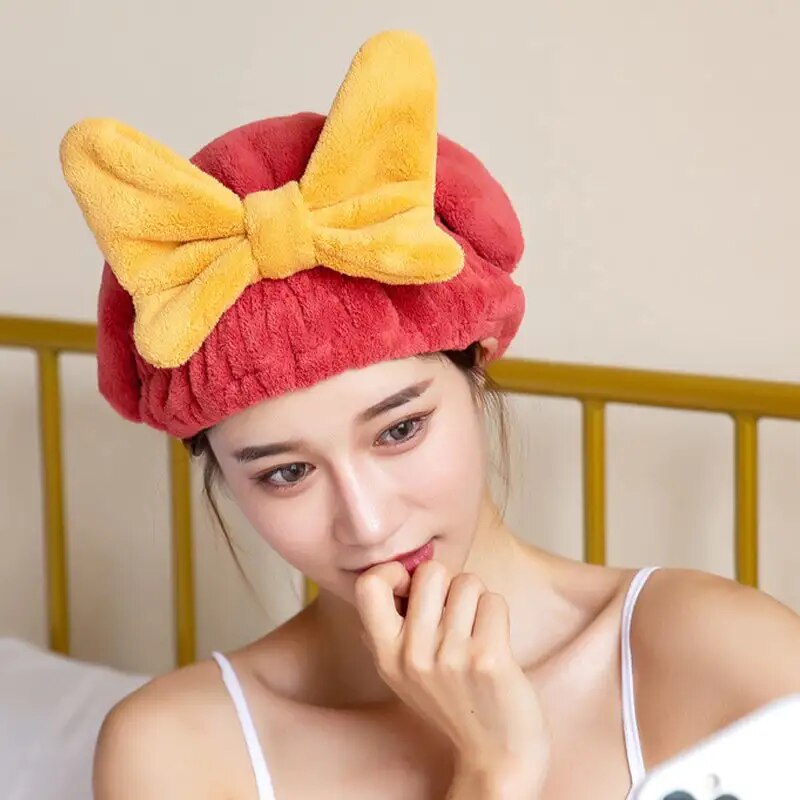 Cute Bowknot Quick  Women Super Absorbent Hair Towel Wrap