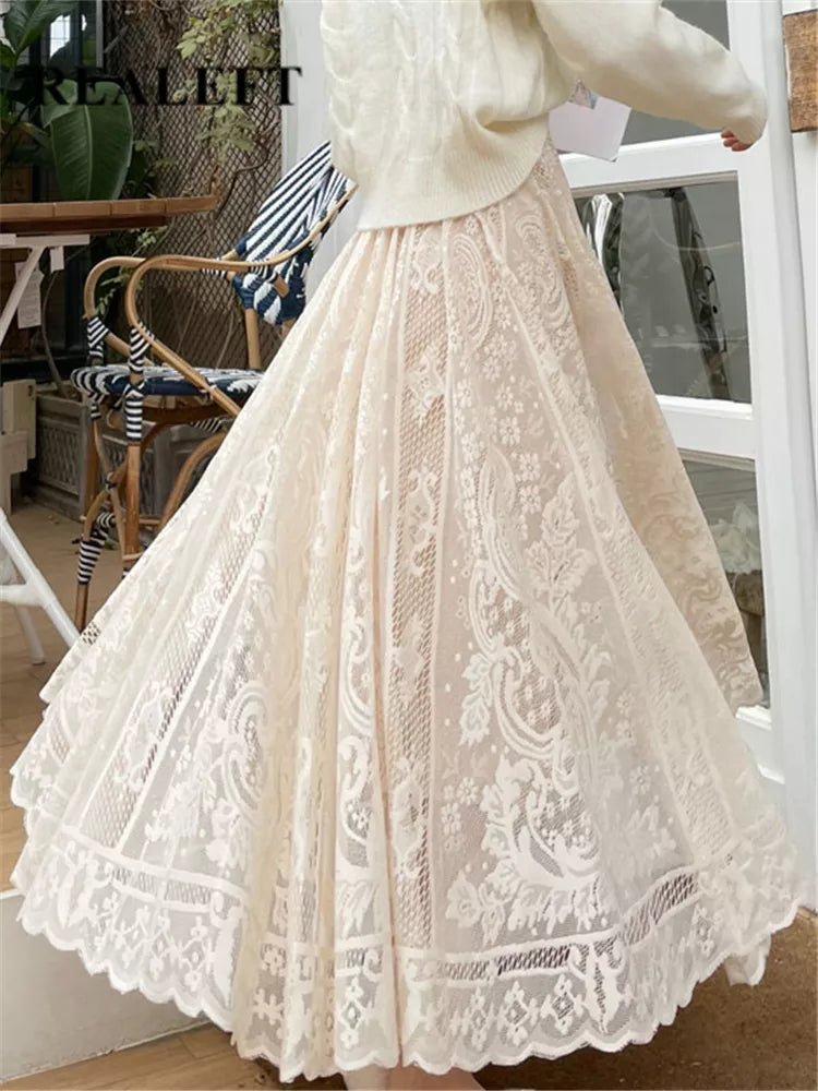 Lace Crochet Umbrella Long Skirts