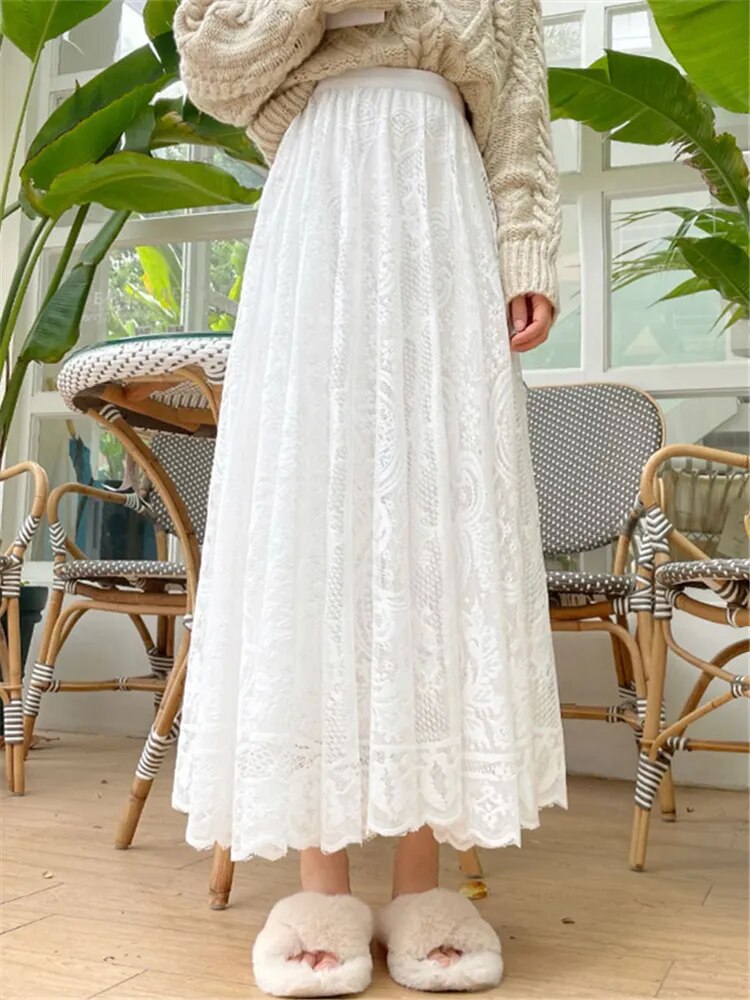 Lace Crochet Umbrella Long Skirts