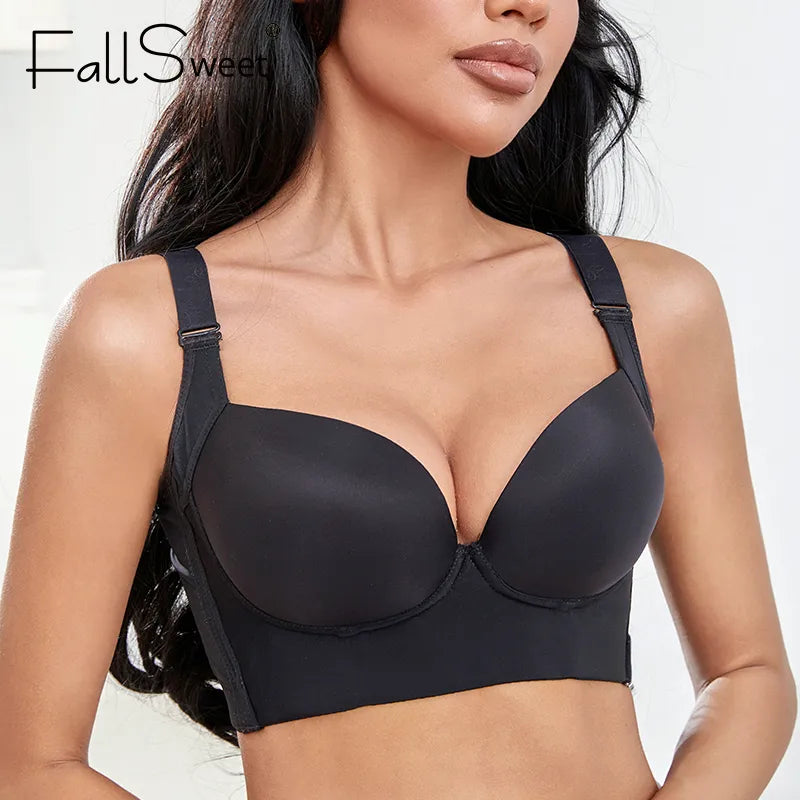 FallSweet soutien-gorge profond soutien-gorge Push Up pour femmes grande taille cacher incorporé couverture complète du dos Lingerie dos gros soutien-gorge Shaper