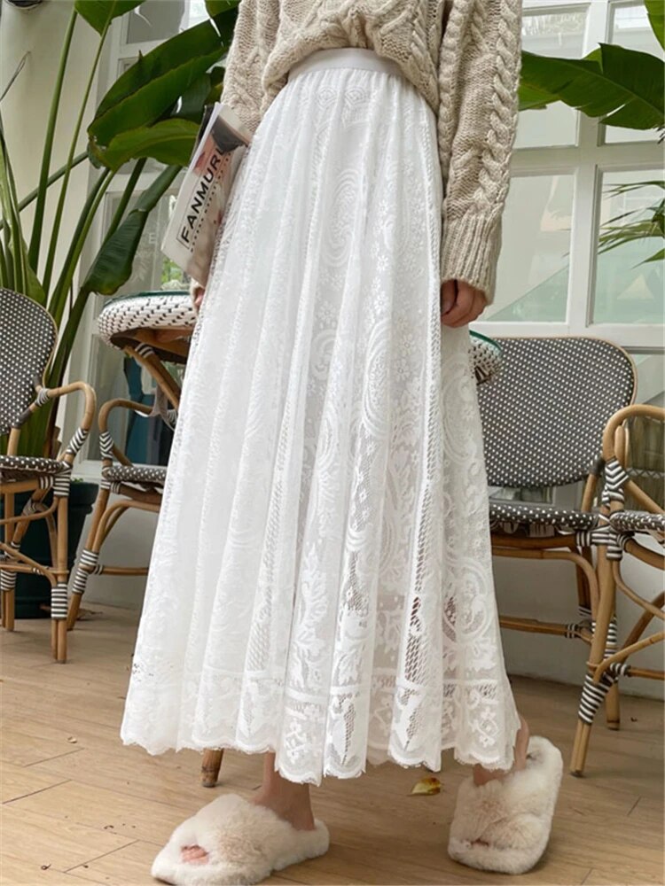 Lace Crochet Umbrella Long Skirts