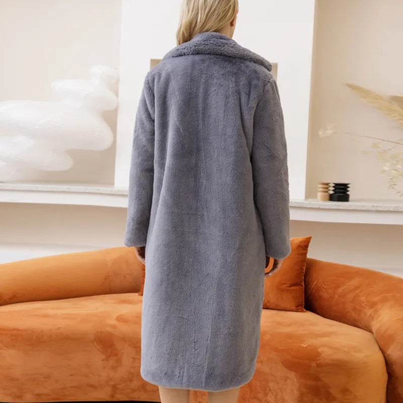 New Female Winter Plush Thick Warm Loose Women Faux Rabbit Fur Coat Loose Lapel Fur Coat