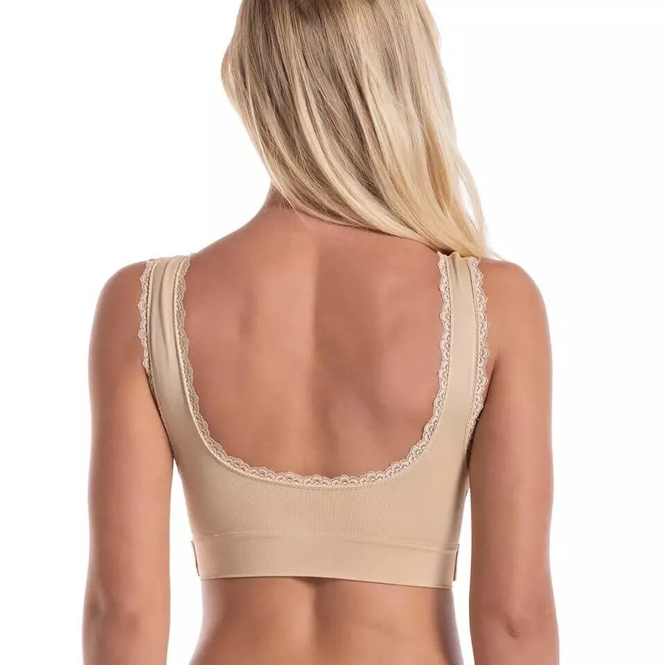 Sujetador Kendally de talla grande para mujer, sujetador con corsé, sujetadores de encaje con hebilla lateral cruzada frontal, sujetador de soporte de forma delgada, sujetadores push-up inalámbricos