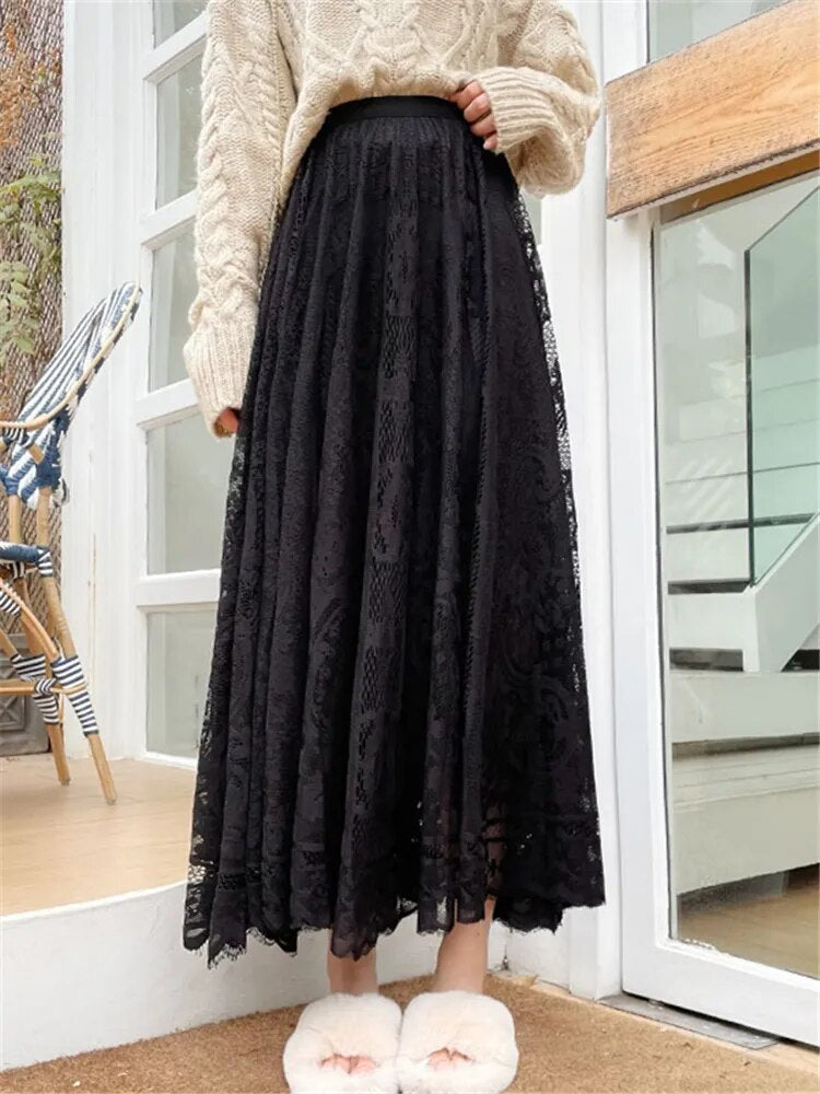 Lace Crochet Umbrella Long Skirts