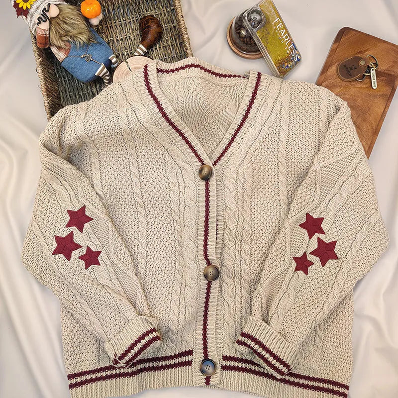 Vintage cute preppy knit V-neck cardigan sweater