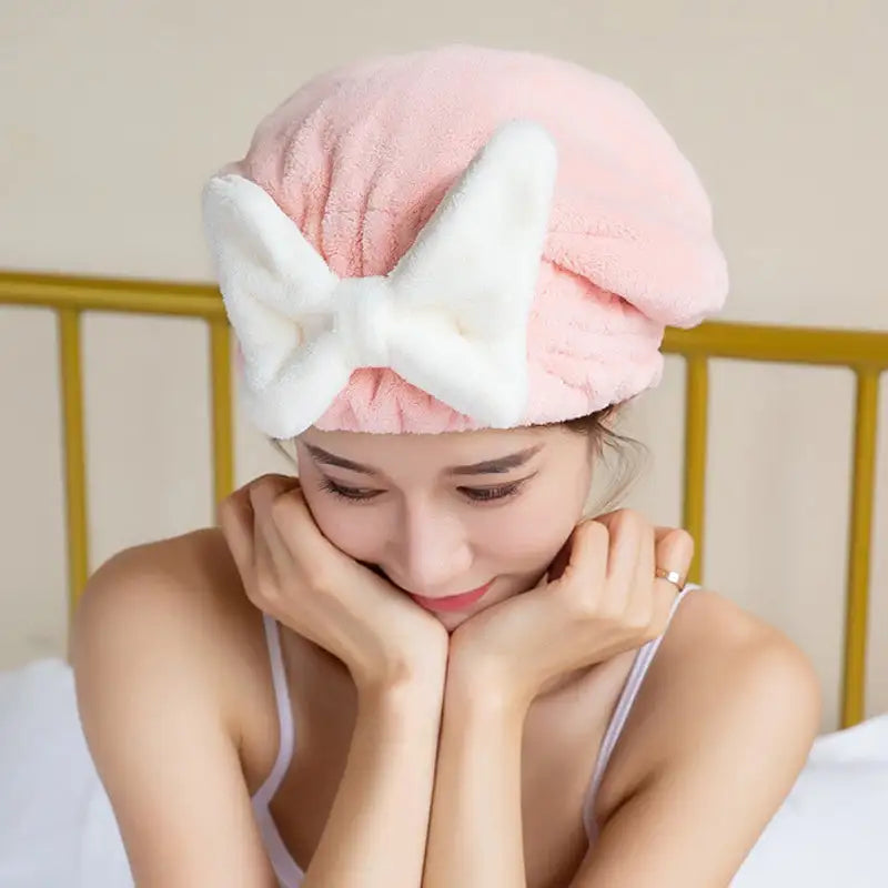 Cute Bowknot Quick  Women Super Absorbent Hair Towel Wrap