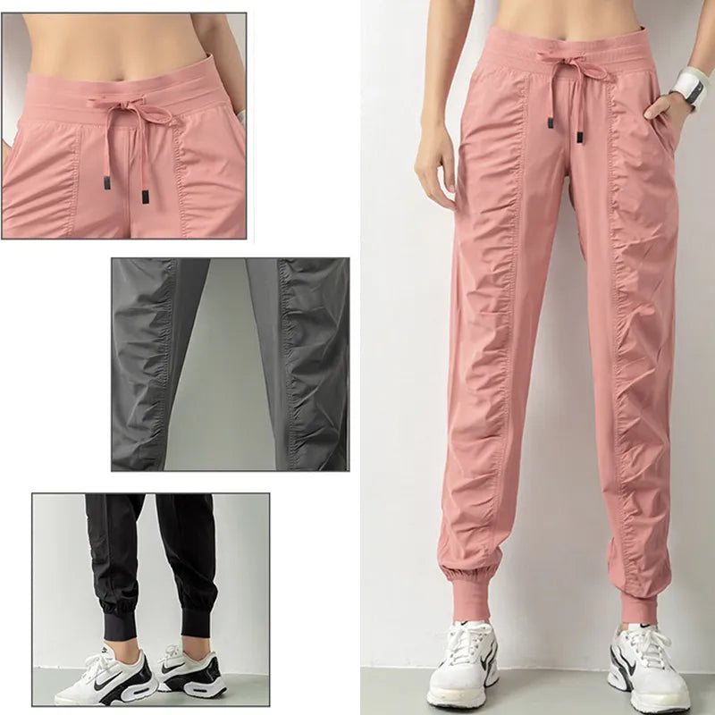 DailyJogs - Pantalon de jogging froncé à la taille avec cordon de serrage à séchage rapide pour femmes