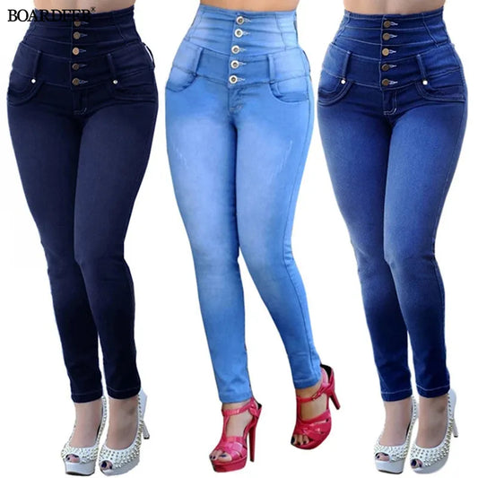 Pantalones vaqueros para mujer, pantalones de Vaqueros pitillo elásticos informales de cintura alta para primavera y otoño, pantalones ajustados con botones para mujer, pantalones Push Up ajustados