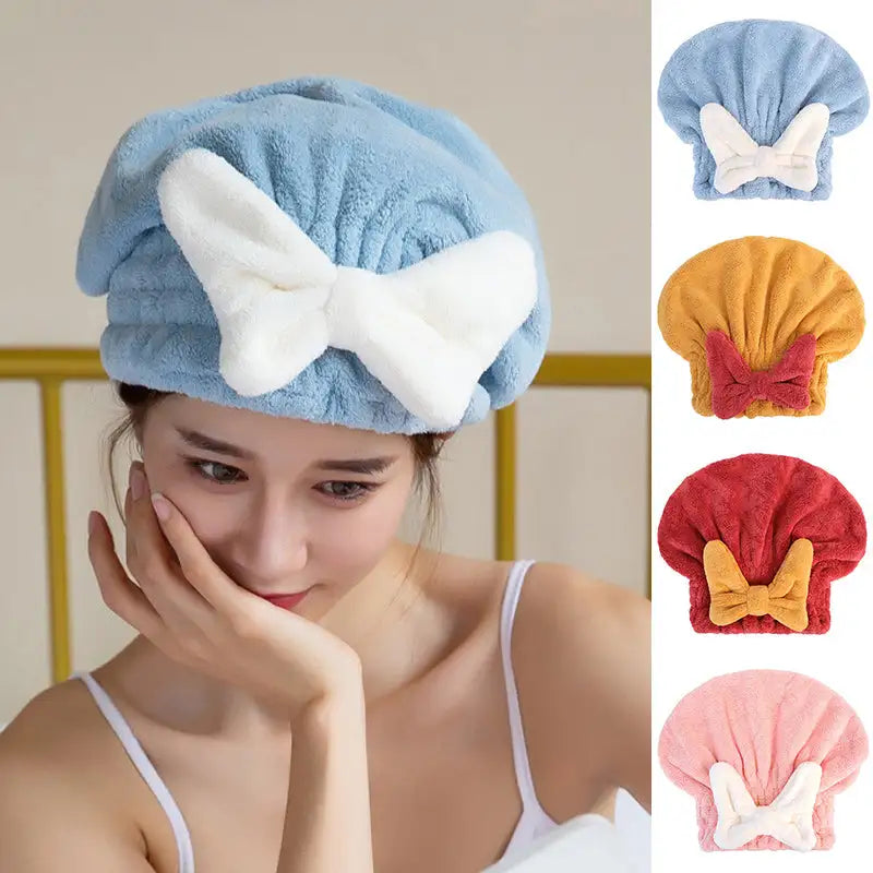 Cute Bowknot Quick  Women Super Absorbent Hair Towel Wrap