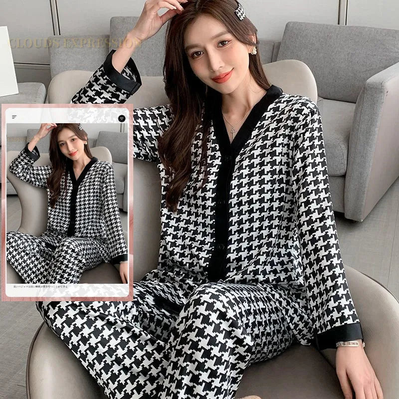 Silk Polyester Pajama Sets Sexy Homewear Casual