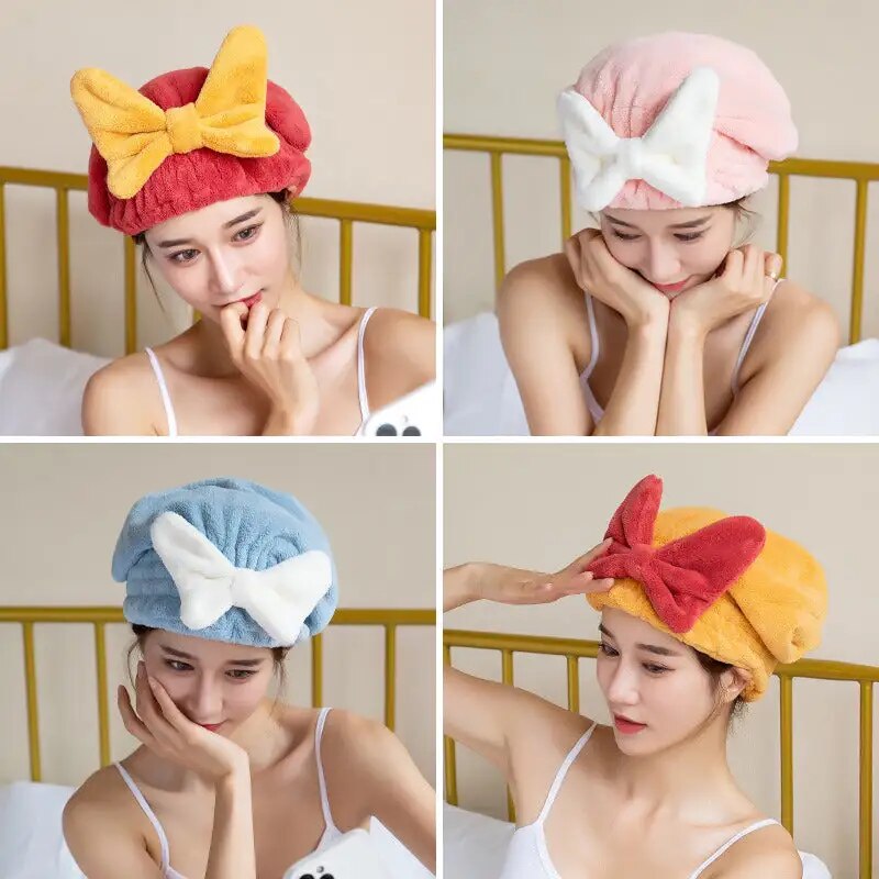 Cute Bowknot Quick  Women Super Absorbent Hair Towel Wrap