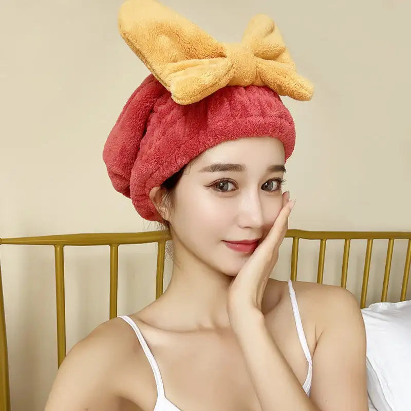 Cute Bowknot Quick  Women Super Absorbent Hair Towel Wrap