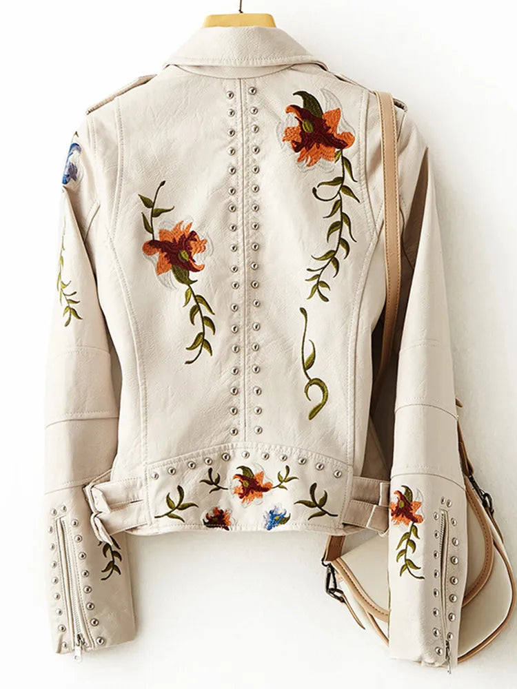 BlossomLeather - Floral Print Leather Jacket