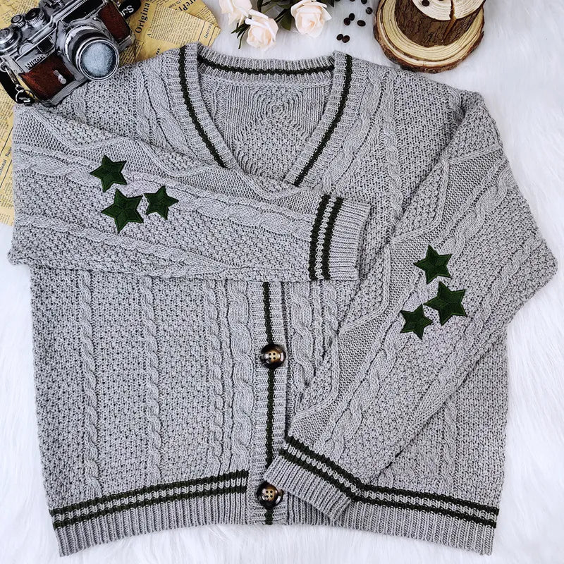 Vintage cute preppy knit V-neck cardigan sweater