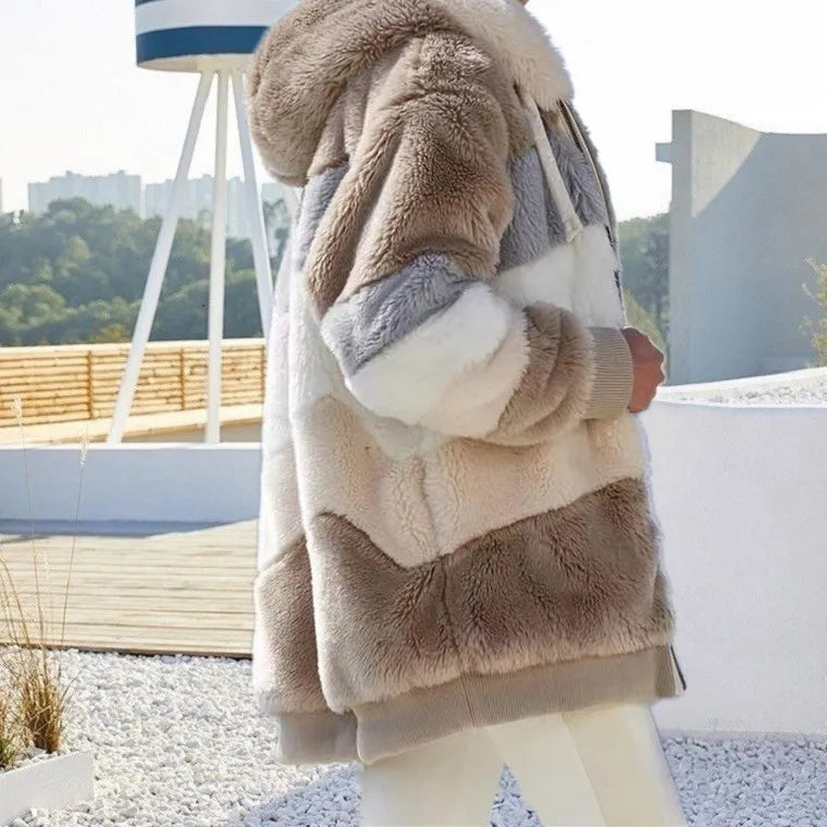 Warm Plush Jackets Faux Fur Patchwork