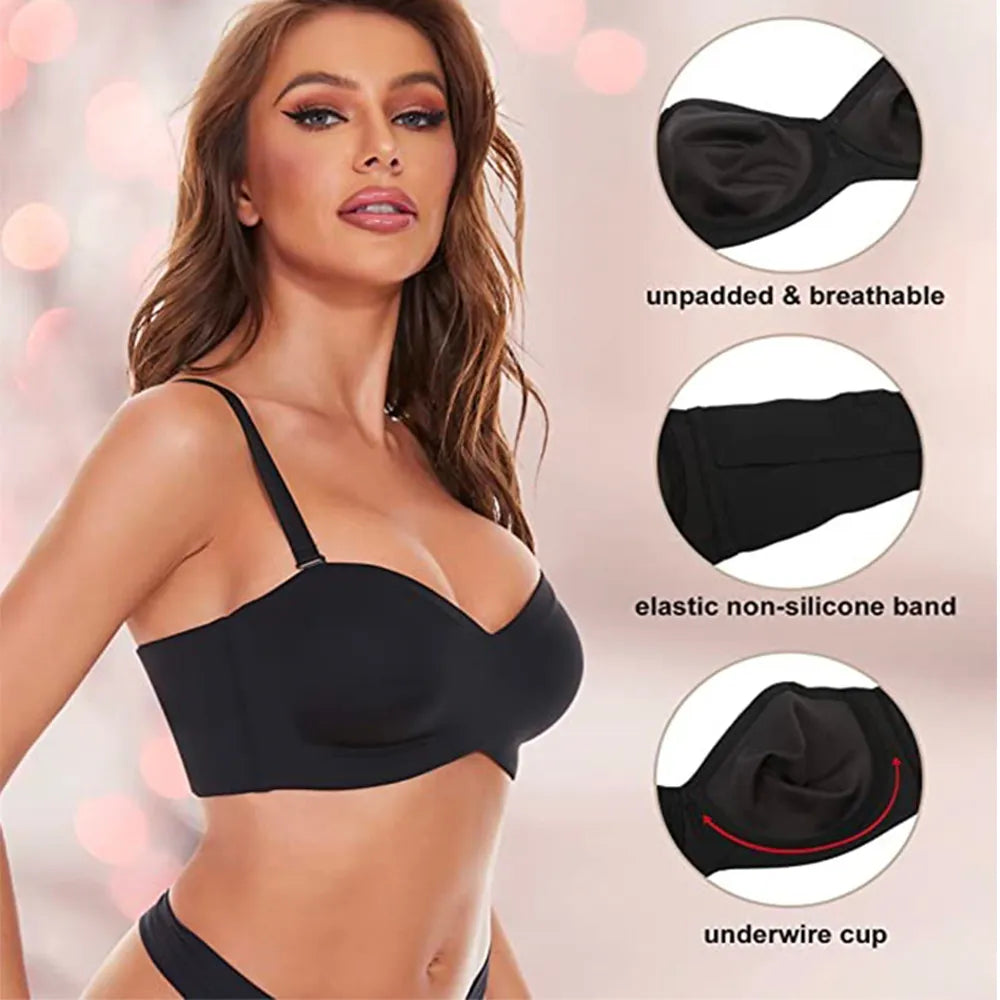 CurveComfort - Plus Size Detachable-Strap Bandeau Bra