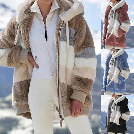 Warm Plush Jackets Faux Fur Patchwork