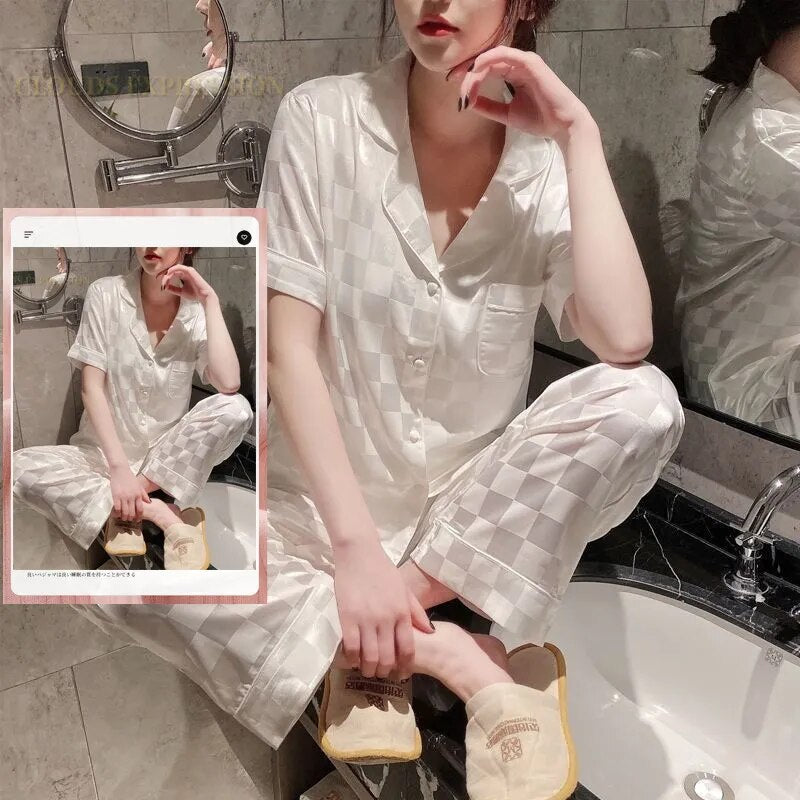 Silk Polyester Pajama Sets Sexy Homewear Casual